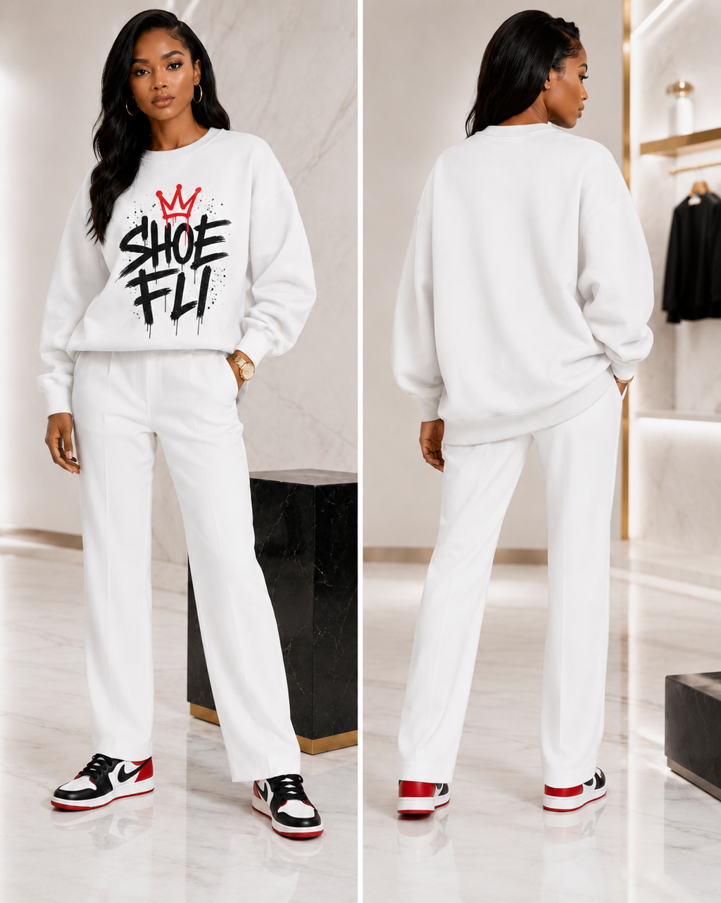 Shoe Fli Fli Drip Women's Essential Fleece Mock-Neck Crew Sweatshirt