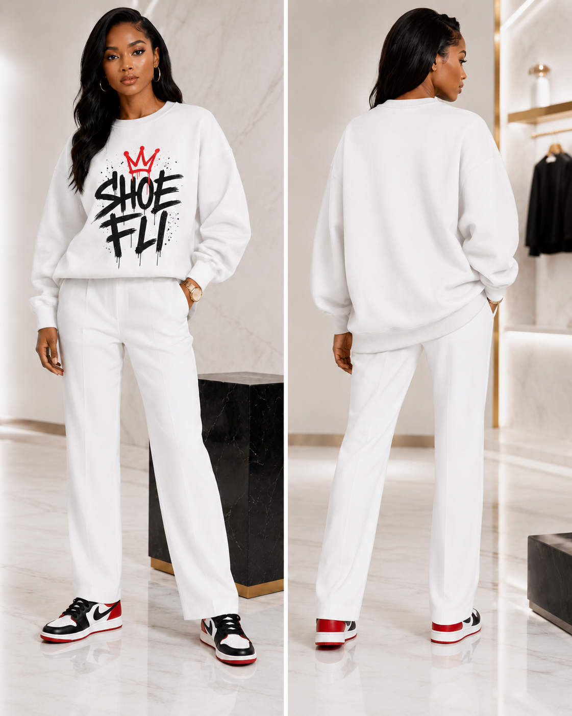 Shoe Fli Fli Drip Women's Essential Fleece Mock-Neck Crew Sweatshirt