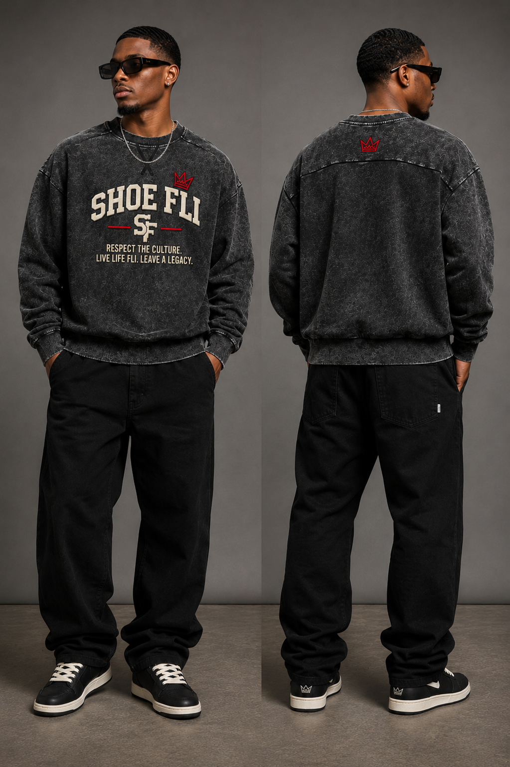 Shoe Fli Unisex Mineral Wash Boxy Sweatshirt
