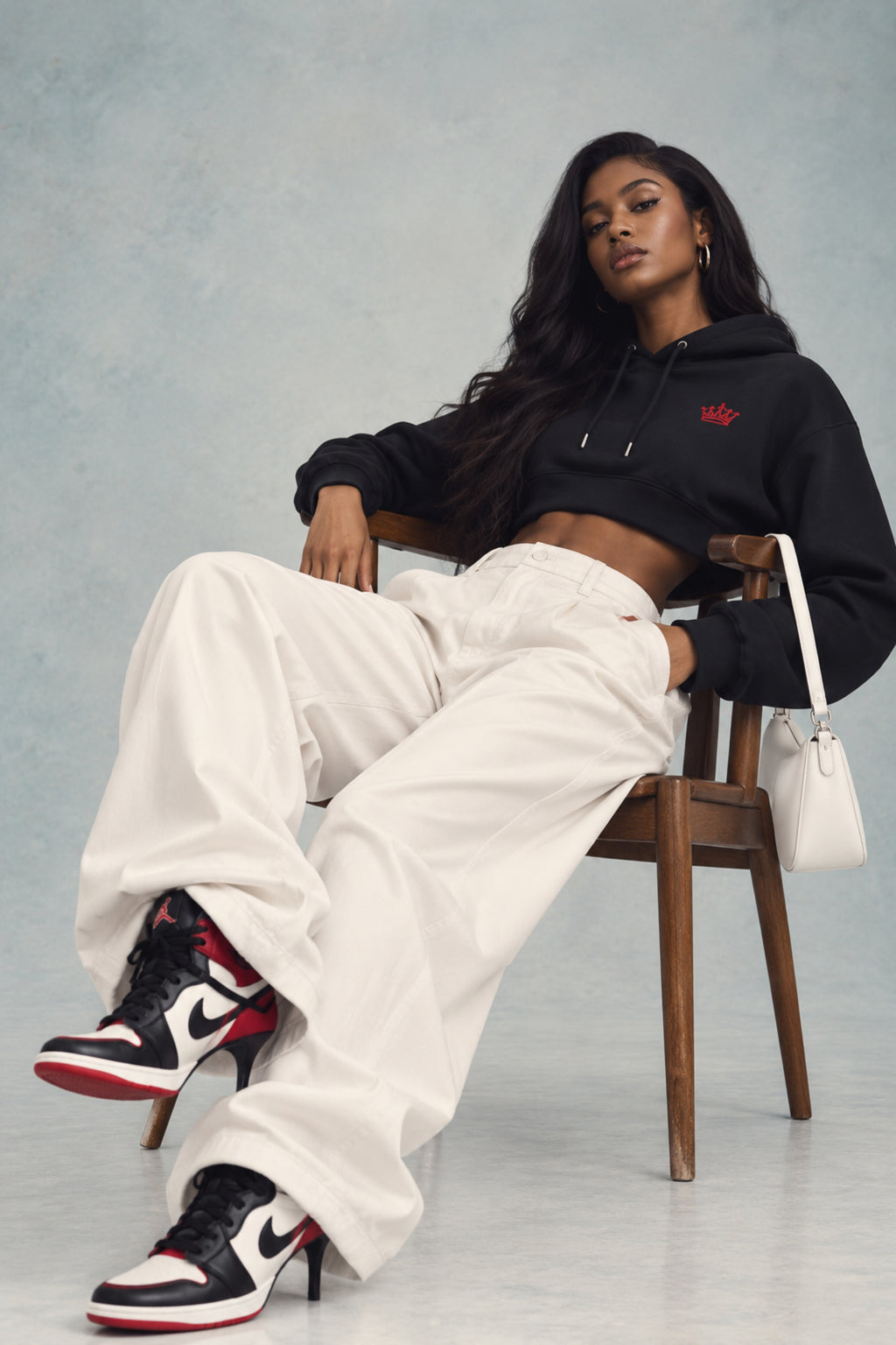 Red Crown Logo Essential Cropped Hoodie