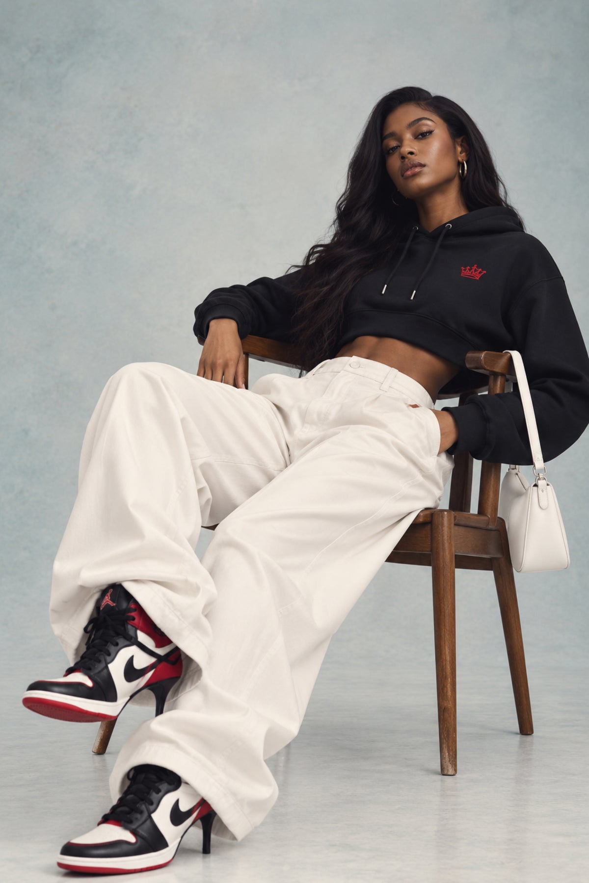 Red Crown Logo Essential Cropped Hoodie