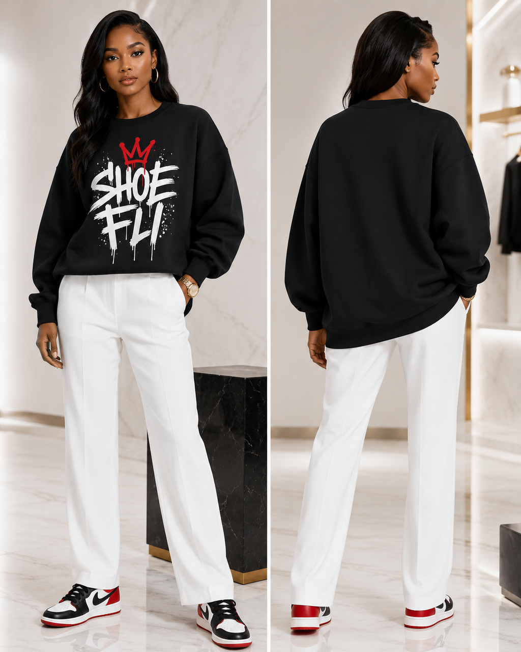 Shoe Fli Fli Drip Women's Essential Fleece Mock-Neck Crew Sweatshirt