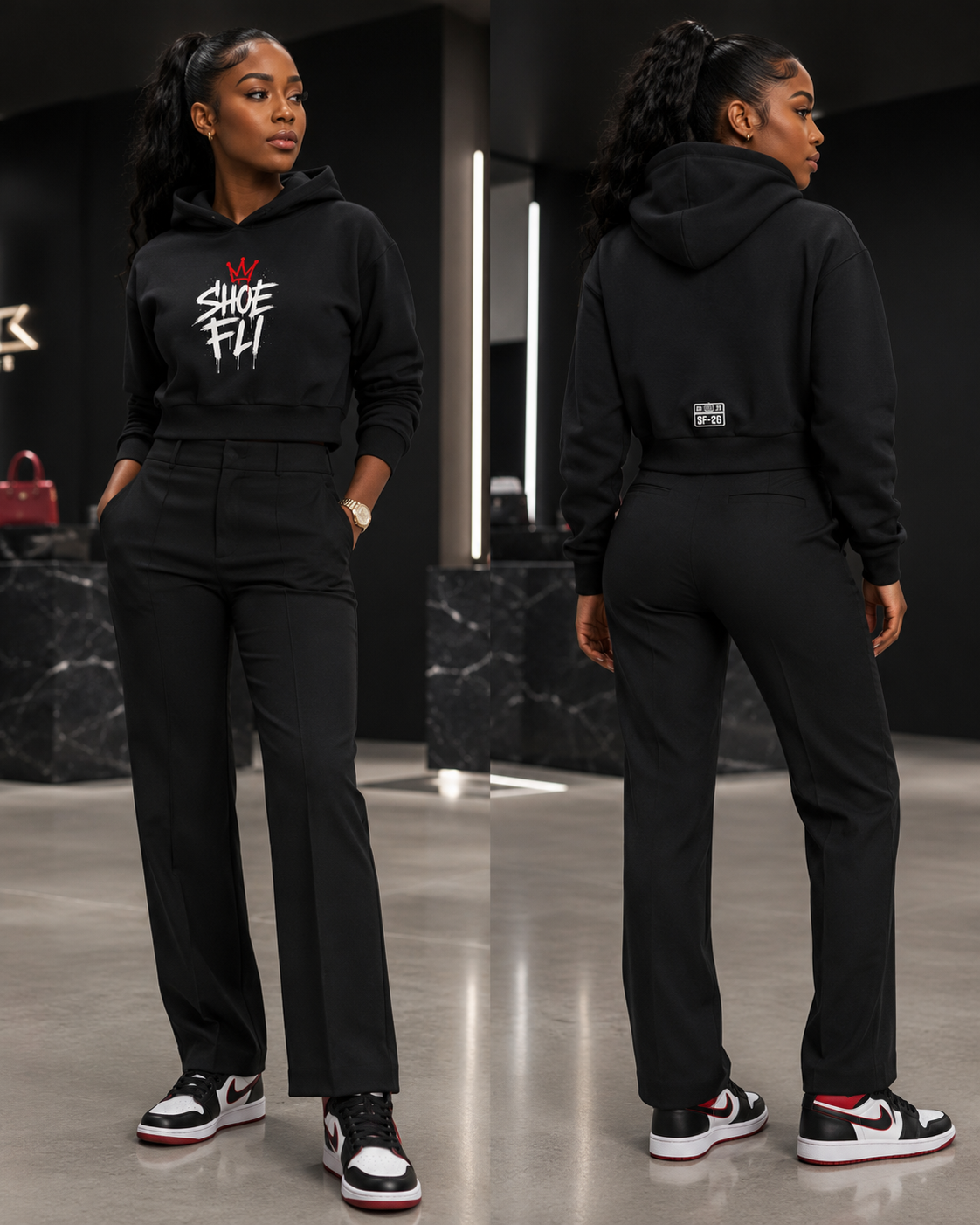 Shoe Fli Women's Graffiti Essential Cropped Hoodie