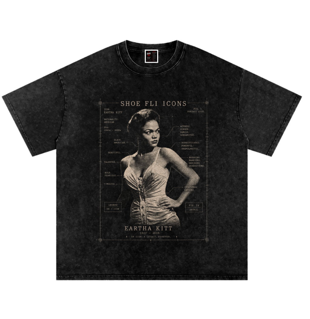Eartha Kitt Vintage Icon Snow Washed Oversized Cotton T-Shirt