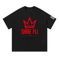 Shoe Fli Movement Tee front product view with FLII SOCIETY branding and sleeve QR code